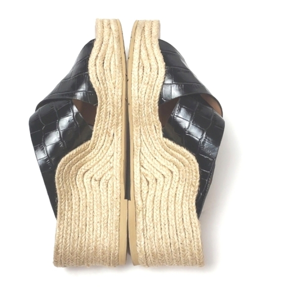 Aquatalia Marina Leather Croc Embossed Crisscross Espadrille Wedges Black Size 7 - Picture 4 of 15